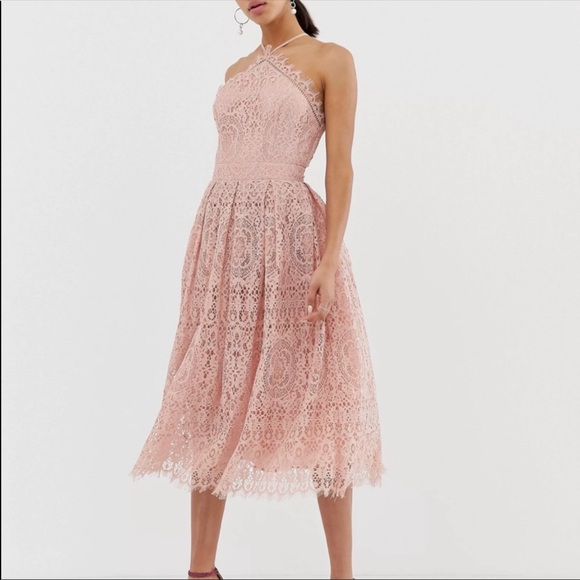 ASOS Pink Lace Midi Dress - Picture 3 of 7